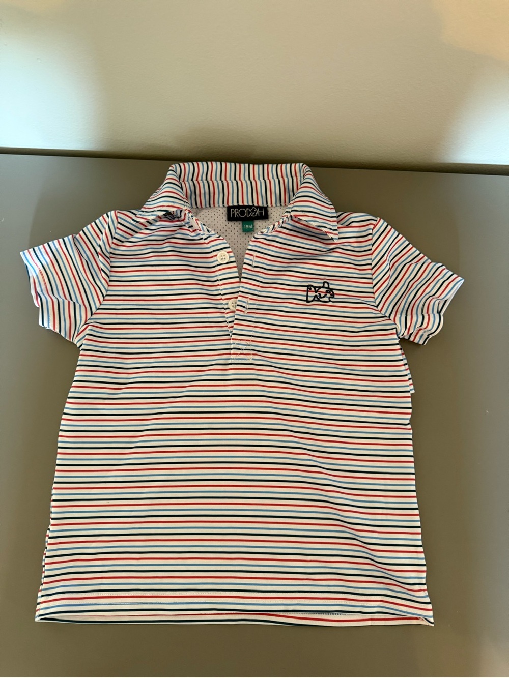 Prodoh Striped Polo Shirt in White with Red & Navy Stripes Size 18 Months